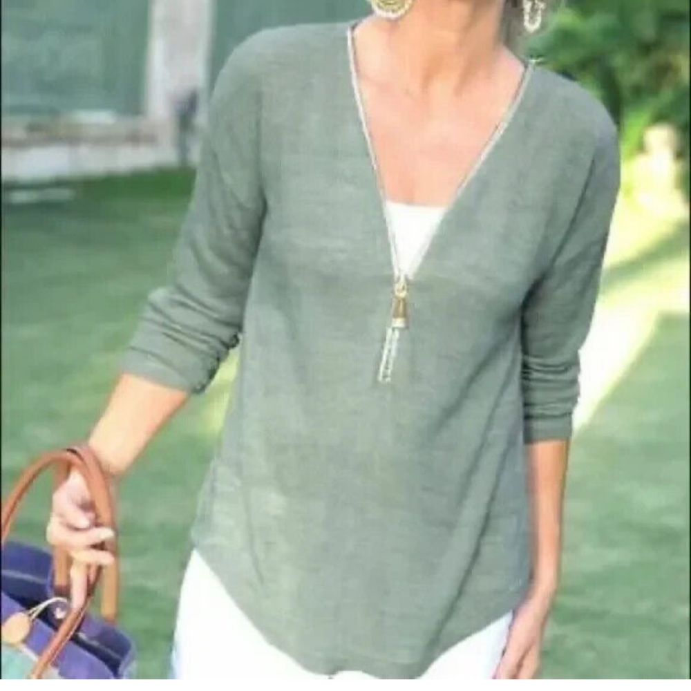 Soft Surroundings Valentina Zip  lightweight Sweater mint green M